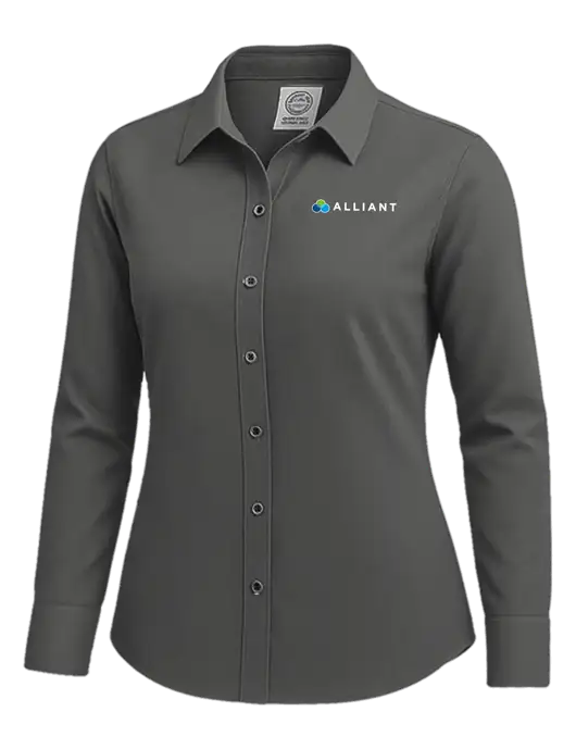 Brooks Brothers Womens Dark Grey Wrinkle-Free Stretch Nailhead Shirt w/Alliant Logo