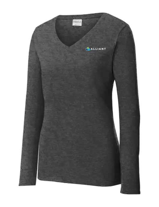 Womens  V-Neck Ring Spun Dark Heather Grey 4.5 oz Long Sleeve T-Shirt w/Alliant Logo