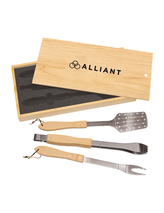 Wood BBQ Gift Set w/Alliant Logo