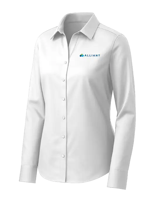 Brooks Brothers Womens White Wrinkle-Free Stretch Pinpoint Shirt w/Alliant Logo