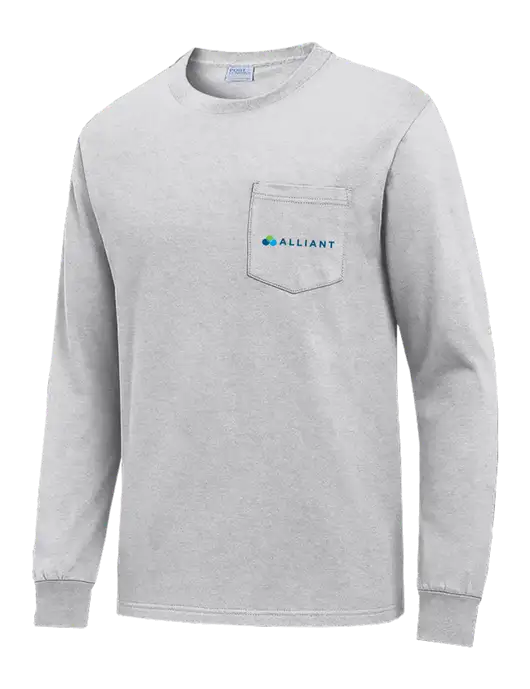 Light Grey Heather Long Sleeve Heavyweight 6.1 oz Pocket T-Shirt w/Alliant Logo