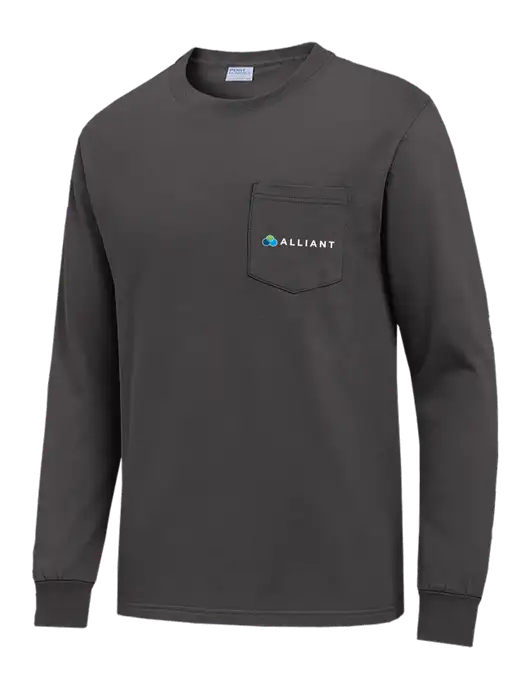 Charcoal Long Sleeve Heavyweight 6.1 oz Pocket T-Shirt w/Alliant Logo