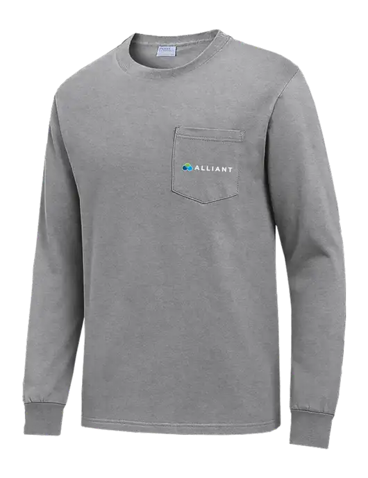 Medium Grey Heather Long Sleeve Heavyweight 6.1 oz Pocket T-Shirt w/Alliant Logo