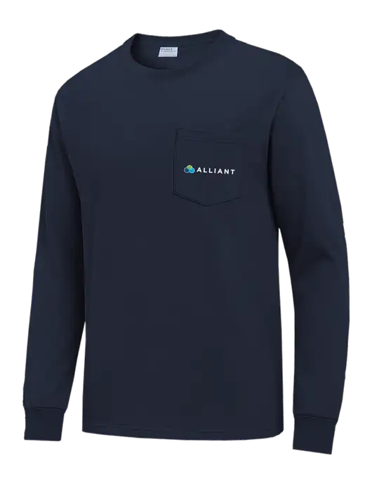 Navy Long Sleeve Heavyweight 6.1 oz Pocket T-Shirt w/Alliant Logo