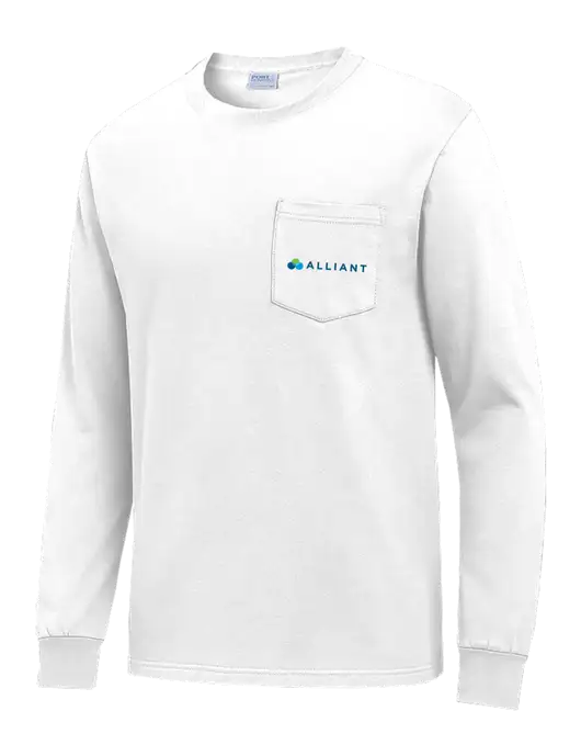 White Long Sleeve Heavyweight 6.1 oz Pocket T-Shirt w/Alliant Logo