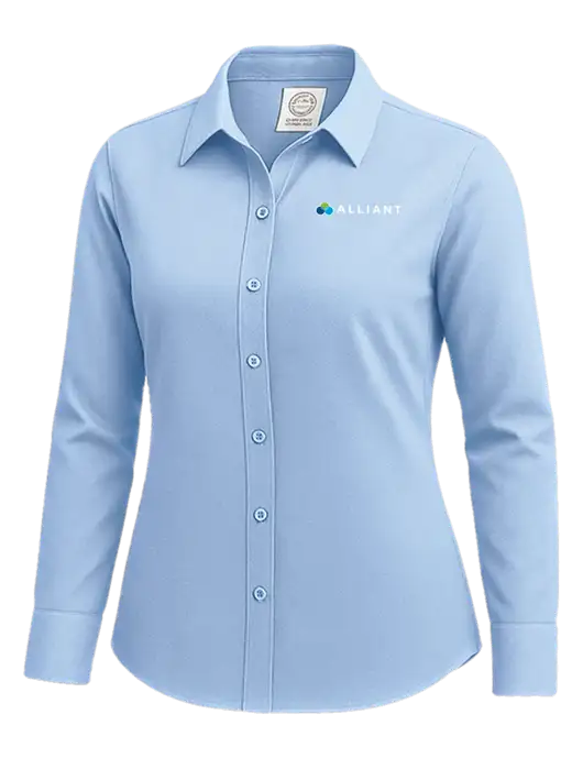 Brooks Brothers Womens Light Blue Wrinkle-Free Stretch Nailhead Shirt w/Alliant Logo