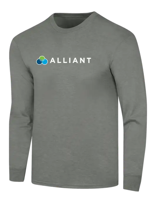 Simply Soft Long Sleeve Heathered Charcoal 4.5 oz, Poly/Combed Ring Spun Cotton T-Shirt w/Alliant Logo