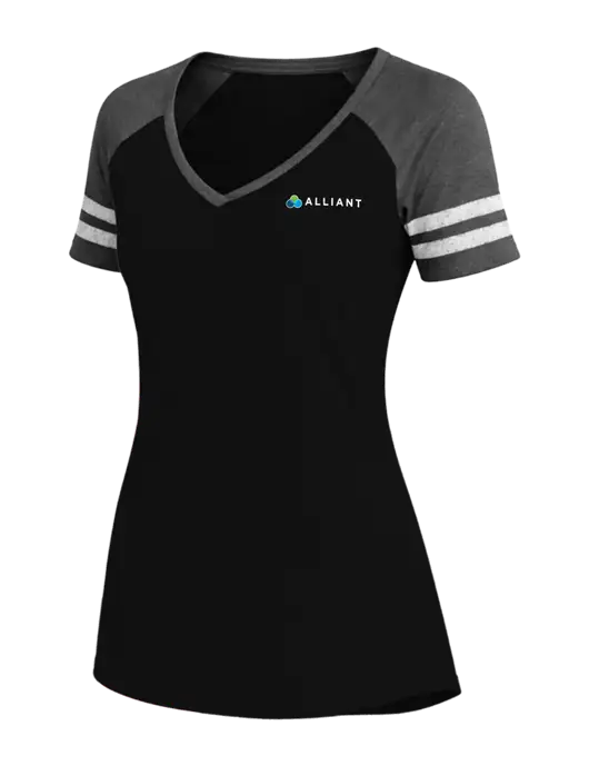 Womens Black/Charcoal Heather V-Neck Game Tee w/Alliant Logo
