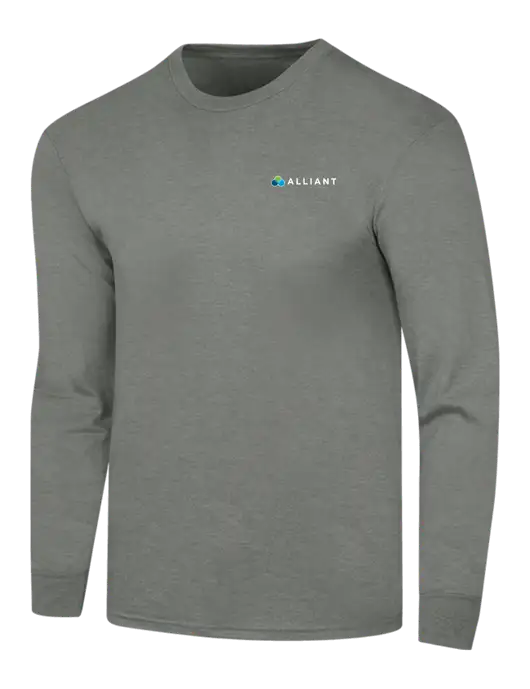 Simply Soft Long Sleeve Heathered Charcoal 4.5 oz, Poly/Combed Ring Spun Cotton T-Shirt w/Alliant Logo