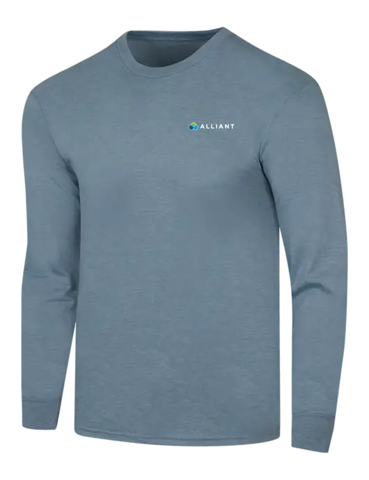Simply Soft Long Sleeve Slate Blue Heather 4.5 oz, Poly/Combed Ring Spun Cotton T-Shirt w/Alliant Logo