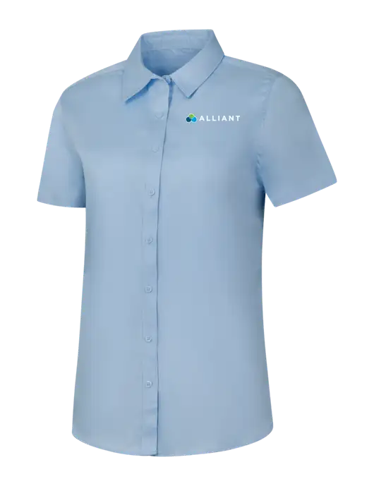 Womens Light Blue Short Sleeve Superpro React Twill Shirt w/Alliant Logo
