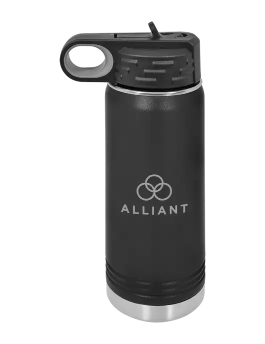Polar Camel 20 oz Powder Coated Black Vacuum Insulated Water Bottle w/Alliant Logo
