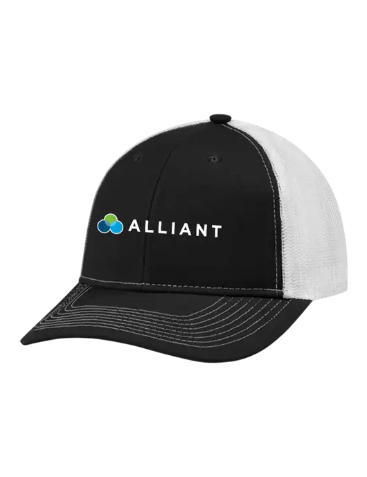 Snapback Ponytail Trucker Cap Black w/White Mesh w/Alliant Logo