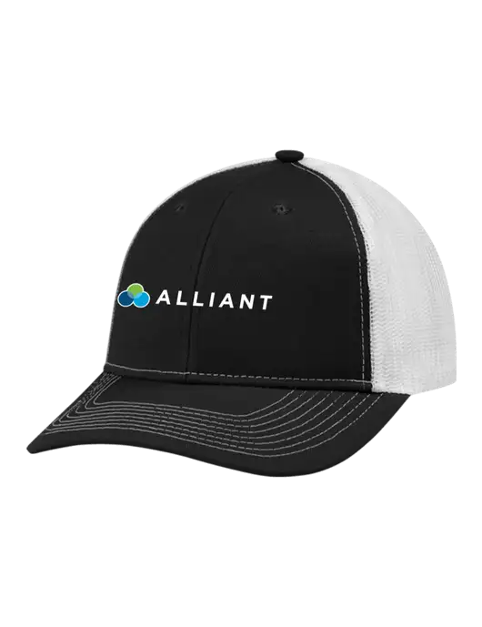 Snapback Ponytail Trucker Cap Black w/White Mesh w/Alliant Logo