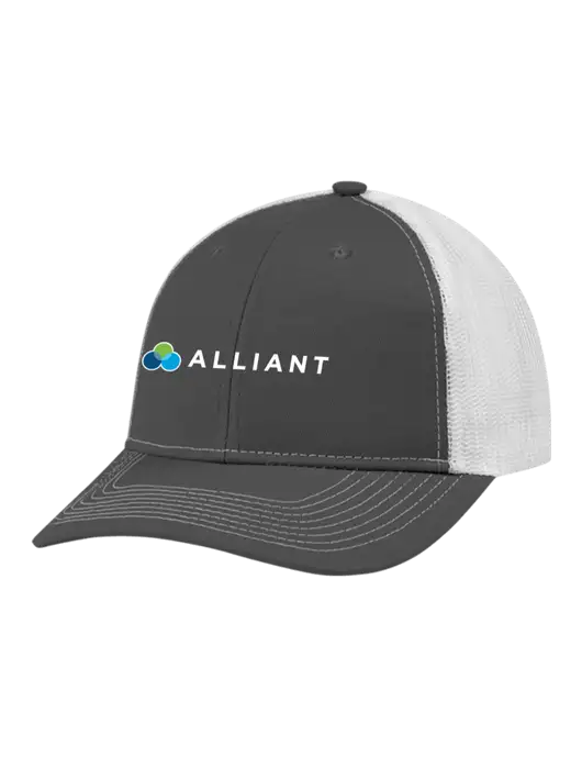 Snapback Ponytail Trucker Cap Dark Grey w/White Mesh w/Alliant Logo