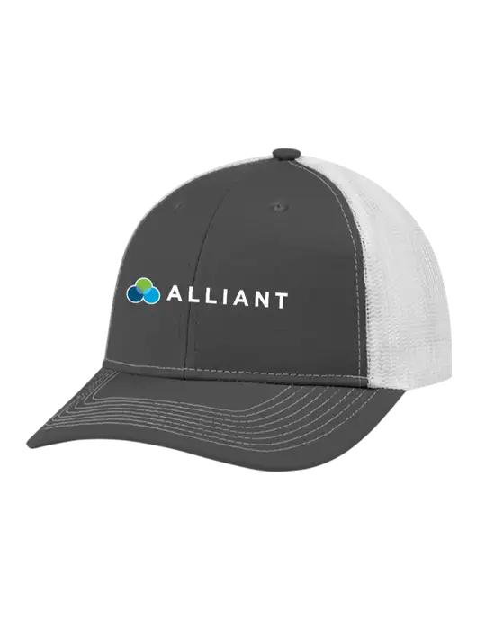 Snapback Ponytail Trucker Cap Dark Grey w/White Mesh w/Alliant Logo