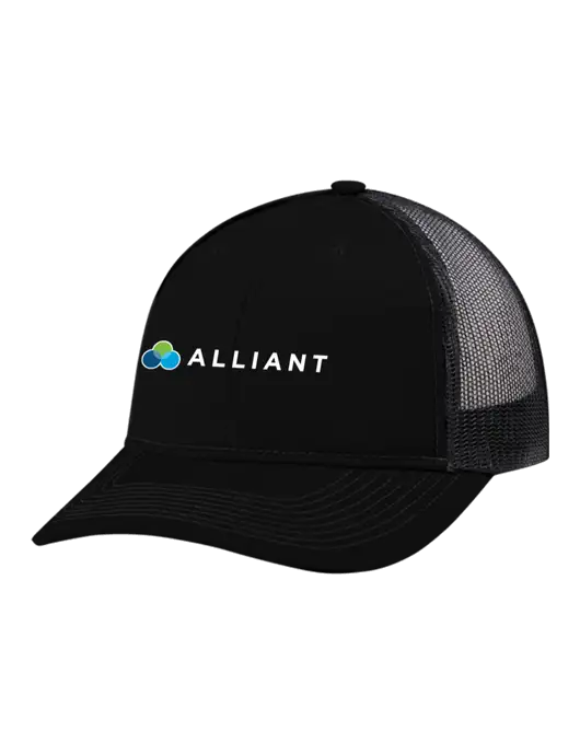 Snapback Ponytail Trucker Cap Black w/Black Mesh w/Alliant Logo
