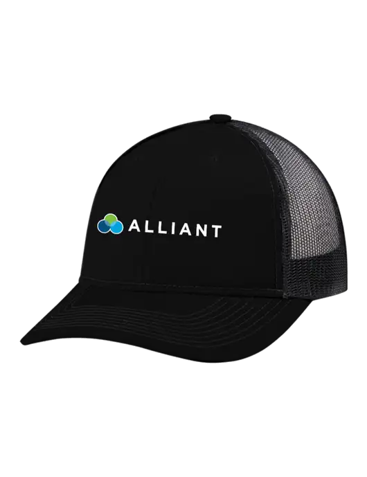 Snapback Ponytail Trucker Cap Black w/Black Mesh w/Alliant Logo