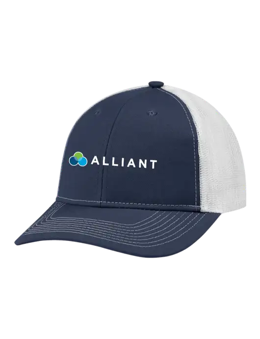 Snapback Ponytail Trucker Cap Navy w/White Mesh w/Alliant Logo