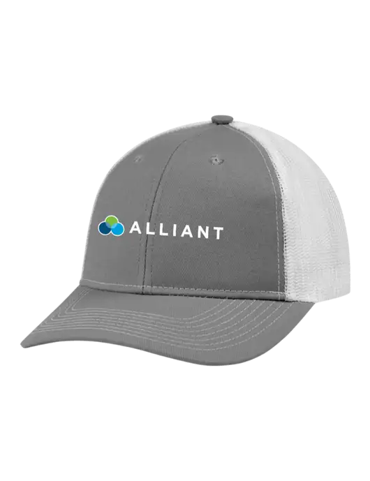 Snapback Ponytail Trucker Cap Light Medium Heather Grey w/White Mesh w/Alliant Logo