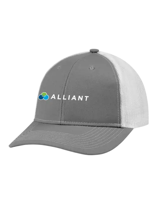 Snapback Ponytail Trucker Cap Light Medium Heather Grey w/White Mesh w/Alliant Logo