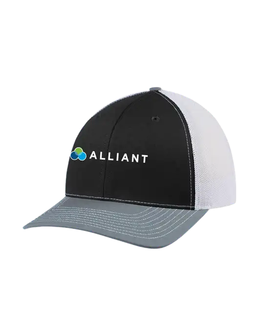 Richardson Adjustable Snapback Original 112 Trucker Cap Black/Light Heather Grey/White Mesh w/Alliant Logo