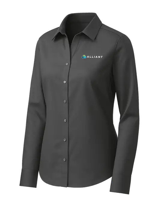 Brooks Brothers Womens Dark Grey Wrinkle-Free Stretch Pinpoint Shirt w/Alliant Logo