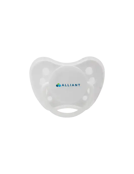 Silicone White Pacifier with Clear Cover w/Alliant Logo