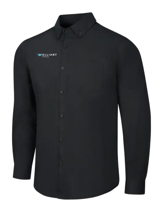 Black Long Sleeve Carefree Poplin Shirt w/Foundation Logo