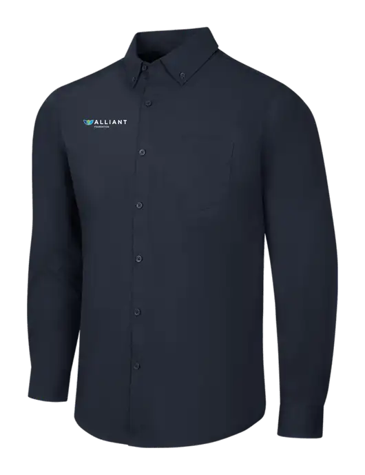 Navy Long Sleeve Carefree Poplin Shirt w/Foundation Logo