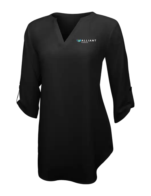 Womens Black 3/4 Sleeve Tunic Blouse w/Foundation Logo