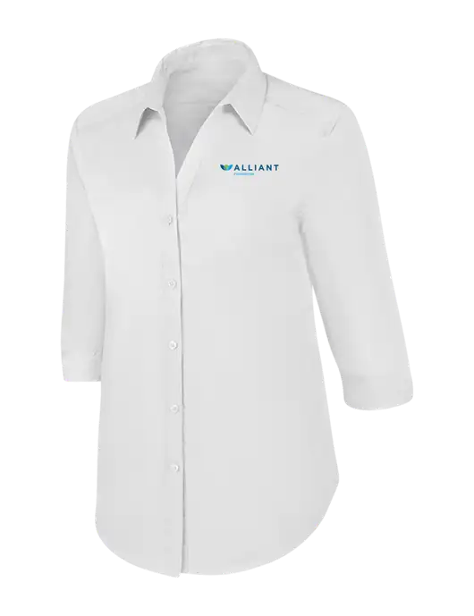 Womens White 3/4 Sleeve Carefree Poplin Shirt w/Foundation Logo