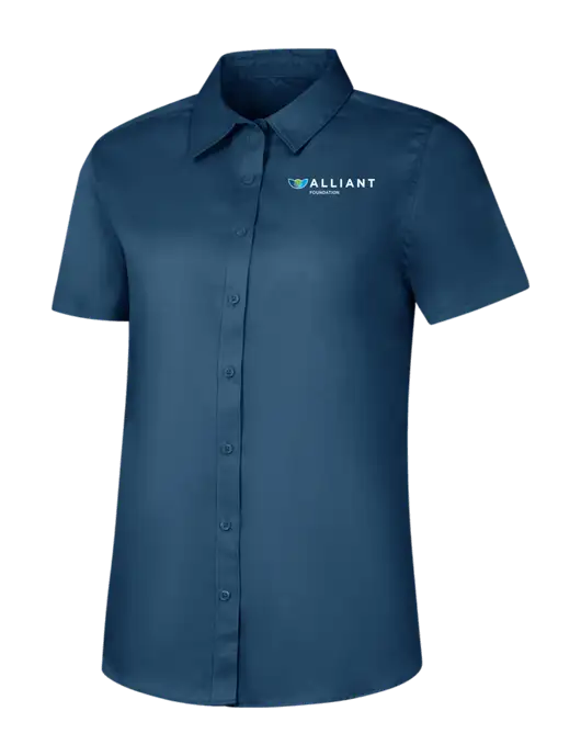 Womens Light Navy Short Sleeve Superpro React Twill Shirt w/Foundation Logo