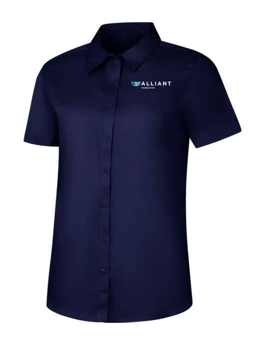 Womens Navy Short Sleeve Superpro React Twill Shirt w/Foundation Logo