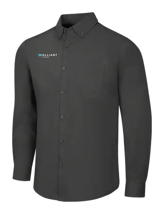 Dark Grey Long Sleeve Carefree Poplin Shirt w/Foundation Logo