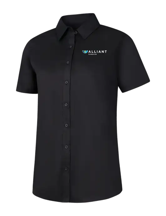 Womens Black Short Sleeve Superpro React Twill Shirt w/Foundation Logo