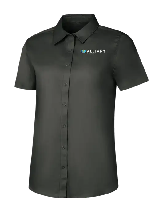 Womens Dark Grey Short Sleeve Superpro React Twill Shirt w/Foundation Logo