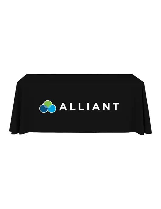 6' Stain-Resistant 4-Sided Black Table Cover w/Alliant Logo