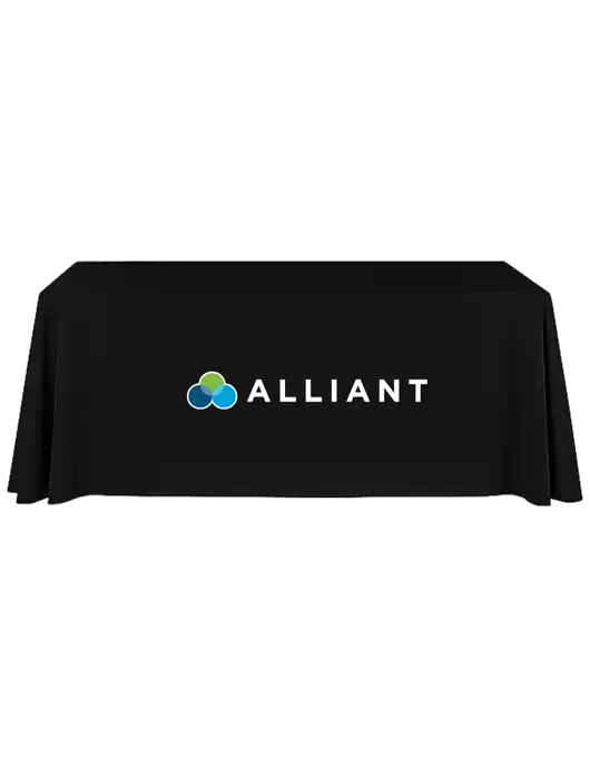 8' Stain-Resistant 4-Sided Black Table Cover w/Alliant Logo