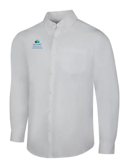 White Long Sleeve Carefree Poplin Shirt w/ARIS Logo