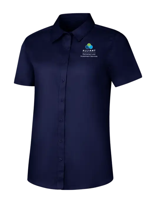 Womens Navy Short Sleeve Superpro React Twill Shirt w/ARIS Logo
