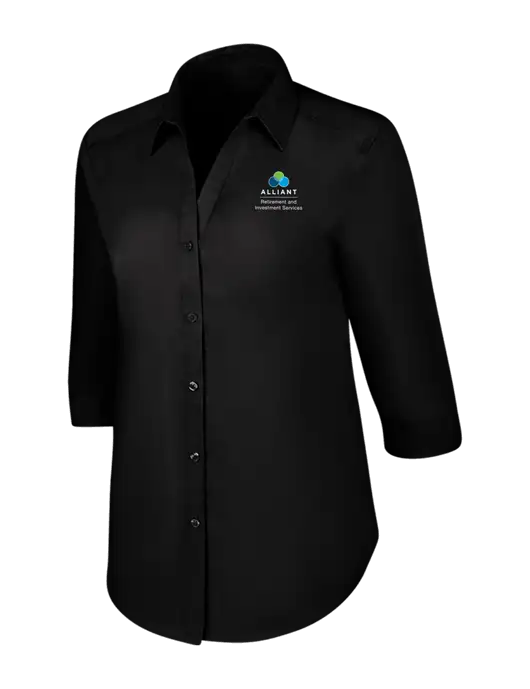 Womens Black 3/4 Sleeve Carefree Poplin Shirt w/ARIS Logo
