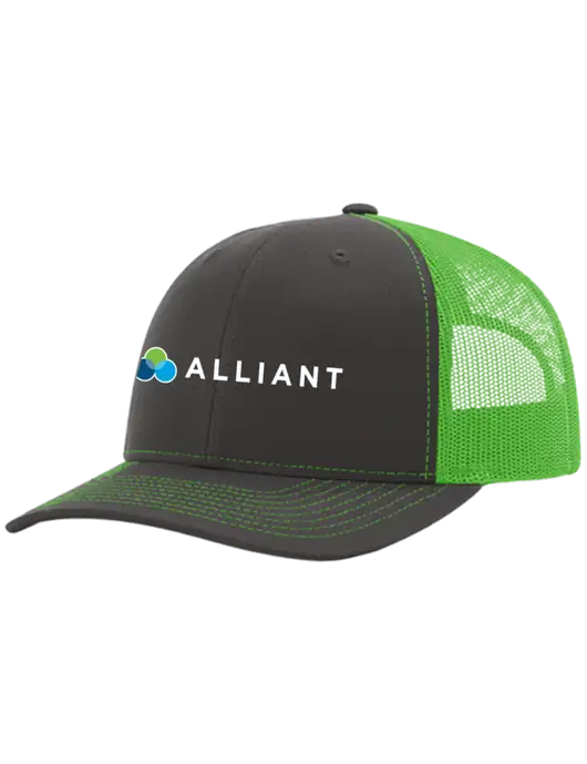 Richardson Adjustable Snapback Original 112 Trucker Cap Charcoal Grey w/Neon Green Mesh w/Alliant Logo