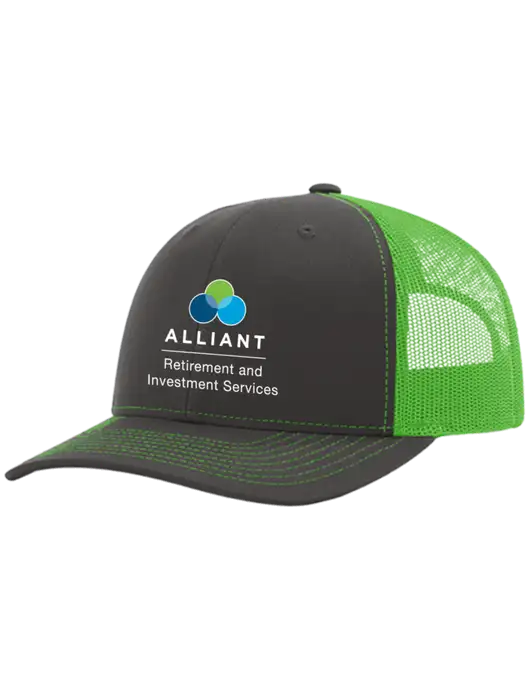 Richardson Adjustable Snapback Original 112 Trucker Cap Charcoal Grey w/Neon Green Mesh w/ARIS Logo