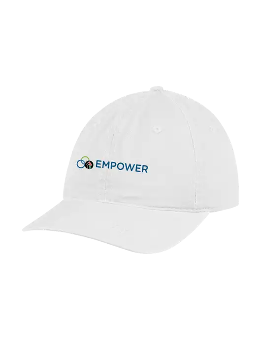 Garment Washed Unstructured Twill White Cap w/Empower Logo