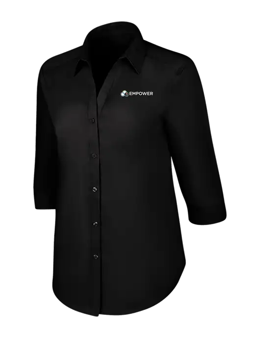 Womens Black 3/4 Sleeve Carefree Poplin Shirt w/Empower Logo