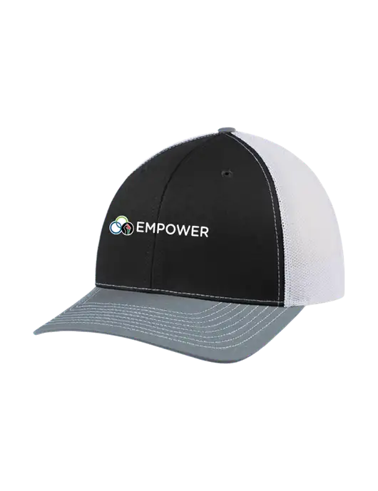 Richardson Adjustable Snapback Original 112 Trucker Cap Black/Light Heather Grey/White Mesh w/Empower Logo