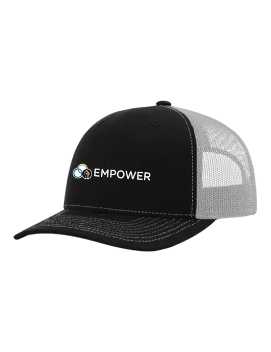 Richardson Adjustable Snapback Original 112 Trucker Cap Black w/White Mesh w/Empower Logo