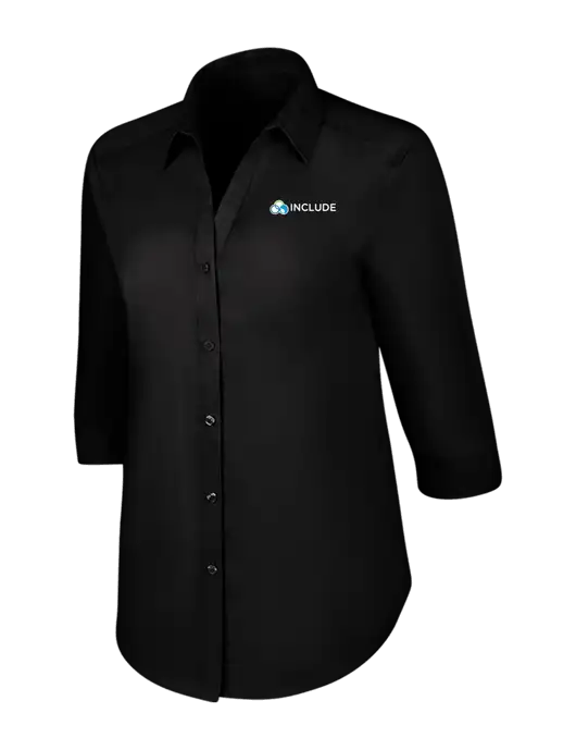 Womens Black 3/4 Sleeve Carefree Poplin Shirt w/Include Logo